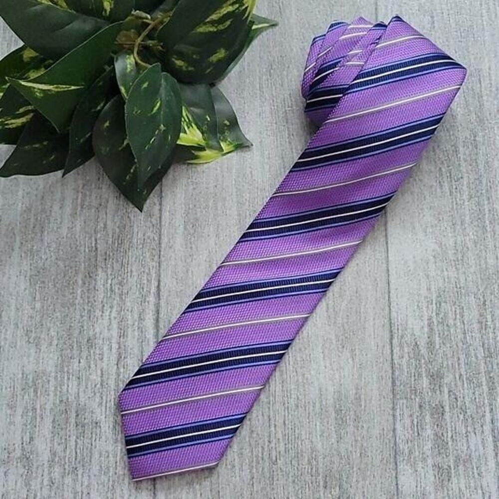 Studio Milano purple & navy striped 100% silk men's necktie